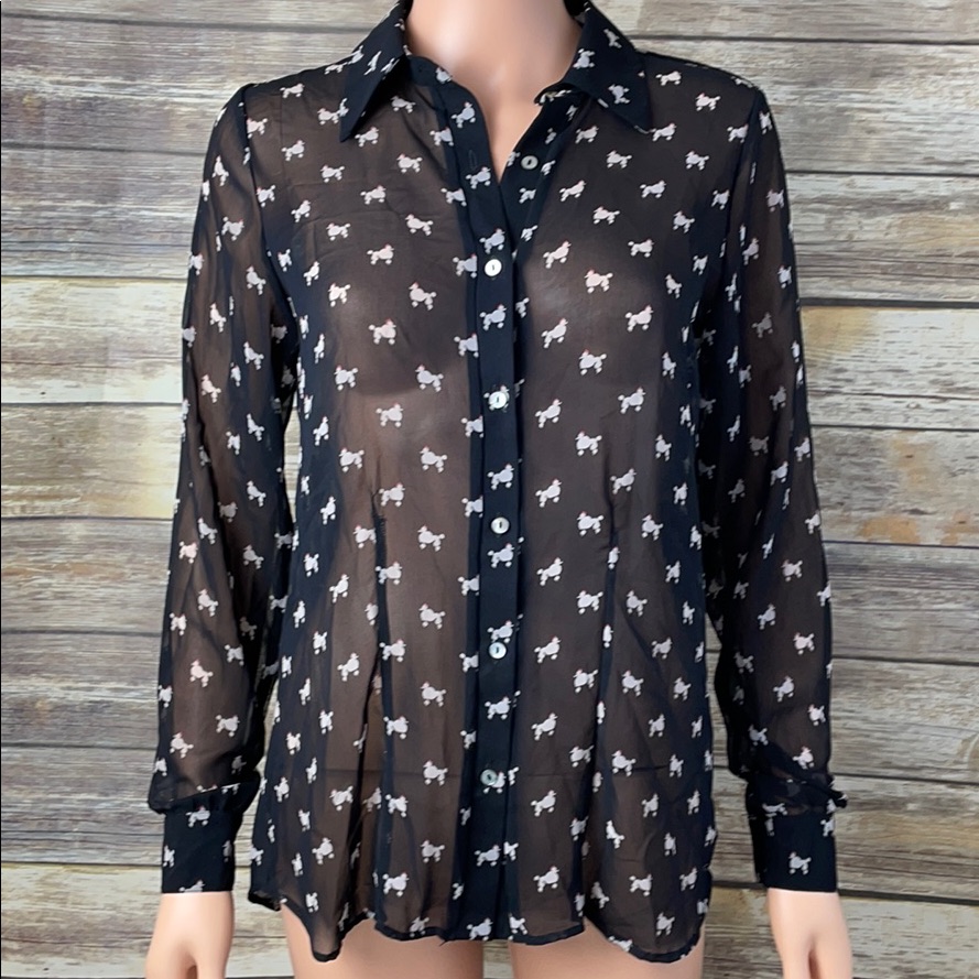 Julienne Weston Black Poodle Button Down Shirt Nwt